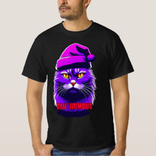 Purple Rage Cat in Santa Hat: Bah! Humbug Tee