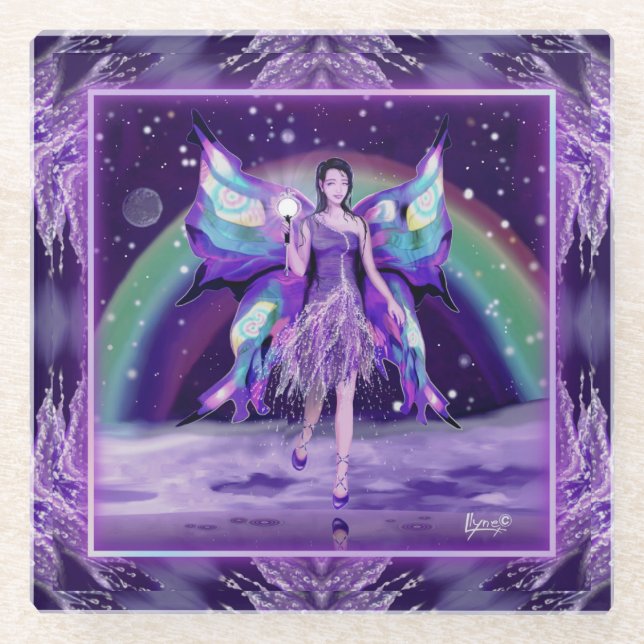 Purple rain Fairy Glass Coaster (Front)