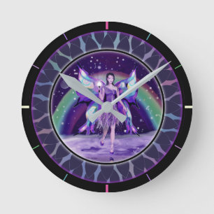 Purple Rain Fairy Round Clock