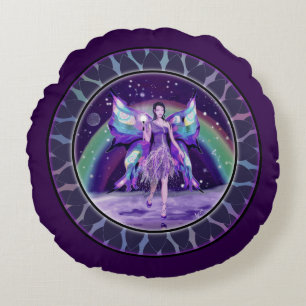 Purple Rain Fairy Round Cushion