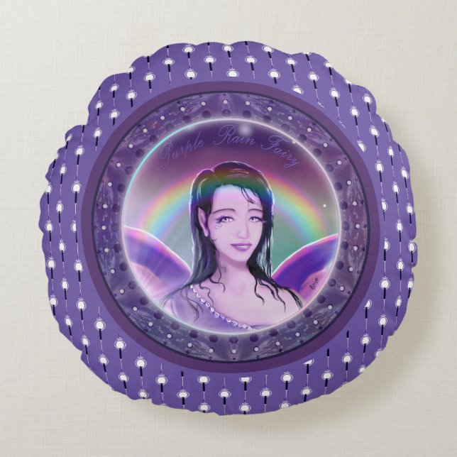 Purple Rain fairy Round Cushion (Front)
