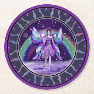 Purple rain Fairy Round Paper Coaster