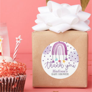 Purple Rainbow Baby Shower Pastel Thank you Classic Round Sticker