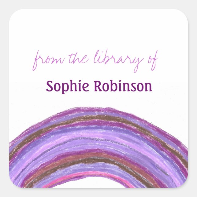 Purple rainbow custom bookplates square sticker (Front)