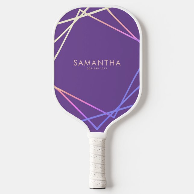 Purple Rainbow Geometric Personalised Name Pickleball Paddle (Front)