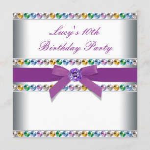 Purple Rainbow Girls Birthday Party Invitation