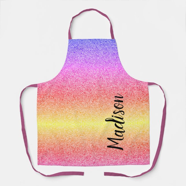 Purple Rainbow Glitter Personalised Apron (Front)