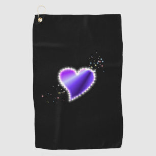 Purple Rainbow Heart with Stars Golf Towel