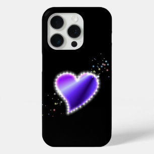 Purple Rainbow Heart with Stars on black iPhone 15 Pro Case