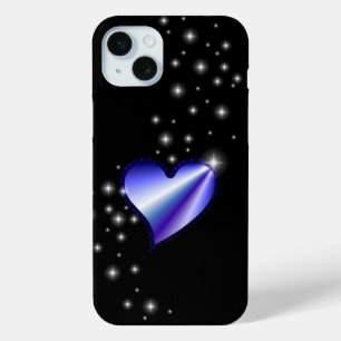 Purple Rainbow Heart with Stars on black iPhone 15 Mini Case