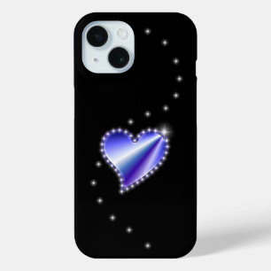 Purple Rainbow Heart with Stars on black iPhone 15 Case