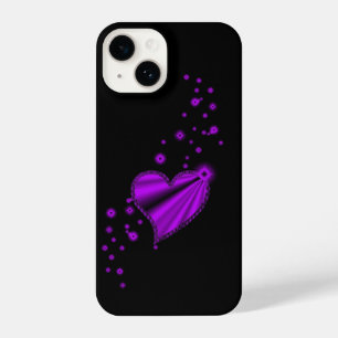 Purple Rainbow Heart with Stars on black iPhone 14 Case