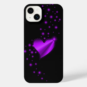 Purple Rainbow Heart with Stars on black iPhone 14 Plus Case