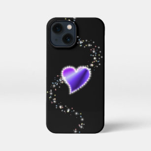 Purple Rainbow Heart with Stars on black iPhone 13 Mini Case