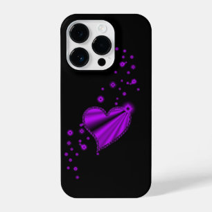 Purple Rainbow Heart with Stars on black iPhone 14 Pro Case