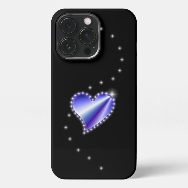 Purple Rainbow Heart with Stars on black iPhone Case (Back)