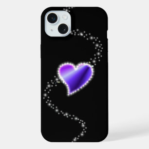 Purple Rainbow Heart with Stars on black iPhone 15 Plus Case