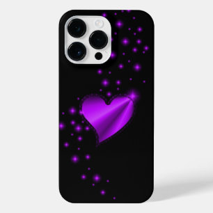 Purple Rainbow Heart with Stars on black iPhone 14 Pro Max Case