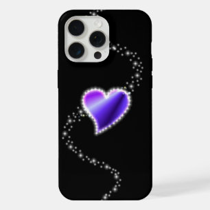 Purple Rainbow Heart with Stars on black iPhone 15 Pro Max Case