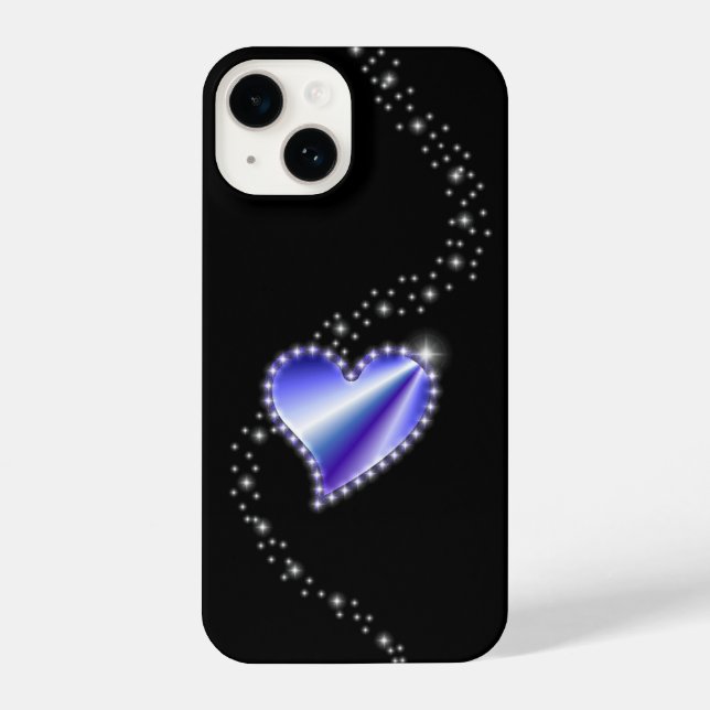 Purple Rainbow Heart with Stars on black iPhone Case (Back)