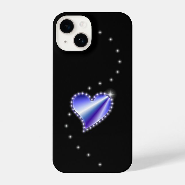 Purple Rainbow Heart with Stars on black iPhone Case (Back)
