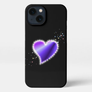 Purple Rainbow Heart with Stars on black iPhone 13 Case
