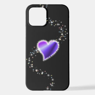 Purple Rainbow Heart with Stars on black iPhone 12 Case