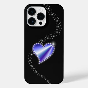 Purple Rainbow Heart with Stars on black iPhone 14 Pro Max Case