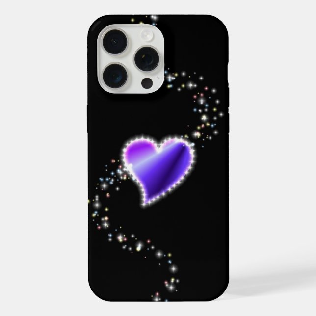 Purple Rainbow Heart with Stars on black iPhone Case (Back)