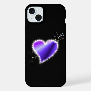 Purple Rainbow Heart with Stars on black iPhone 15 Plus Case