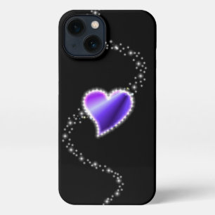 Purple Rainbow Heart with Stars on black iPhone 13 Case