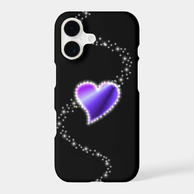 Purple Rainbow Heart with Stars on black iPhone Case (Back)