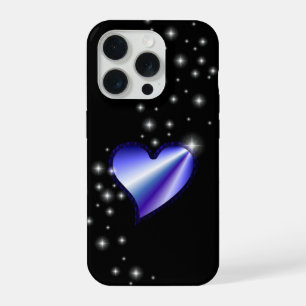 Purple Rainbow Heart with Stars on black iPhone 15 Pro Case