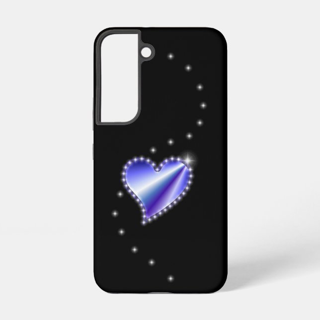 Purple Rainbow Heart with Stars on black Samsung Galaxy S22 Case (Back)