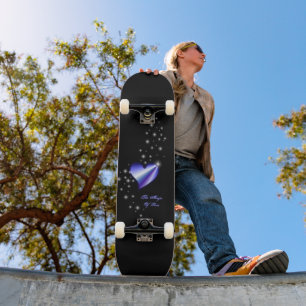 Purple Rainbow Heart with Stars The Magic Of Love Skateboard