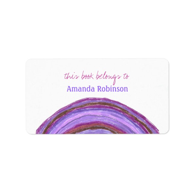 Purple rainbow personalised bookplate label (Front)