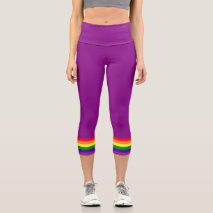 Purple Rainbow Stripe Trim Gay Pride Capri Leggings