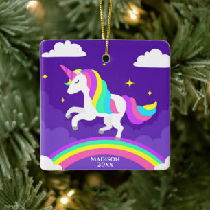 Purple Rainbow Unicorn Personalised Year Magical Ceramic Ornament