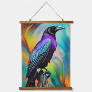 Purple Raven, northern lights background Hanging Tapestry