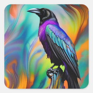 Purple Raven, northern lights background Square Sticker