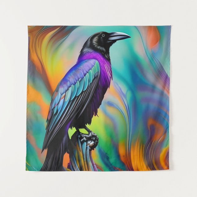 Purple Raven,  northern lights background Tapestry (Front)