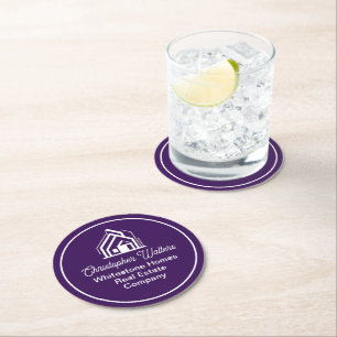 Purple Real Estate Company Custom Realtor Party Round Paper Coaster