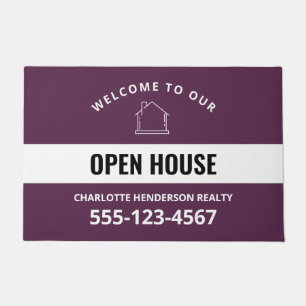 Purple Real Estate Logo Open House Welcome Doormat