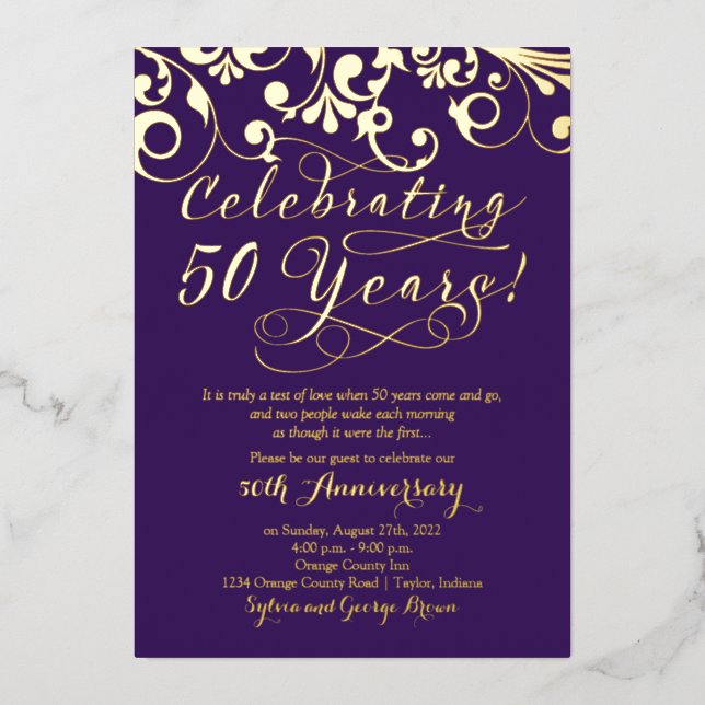 Purple Real Gold 50th Wedding Anniversary (Front)