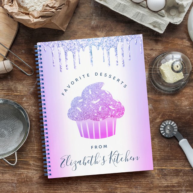 Purple Recipe Cookbook Cupcake Glitter Bakery Chef Notebook (Creator Uploaded)