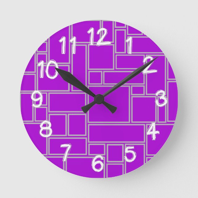 Purple Rectangles  Round Clock (Front)