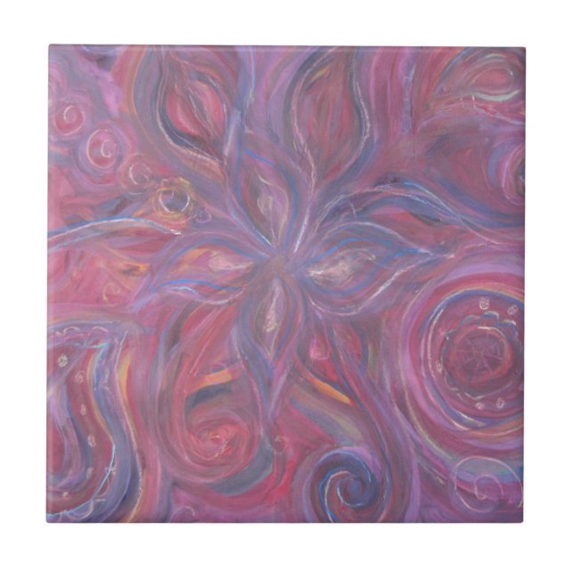 purple red abstract floral pattern ceramic tile (Front)