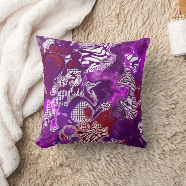 Purple Red Abstract Modern Fluid Art Marble Cushion (Blanket)