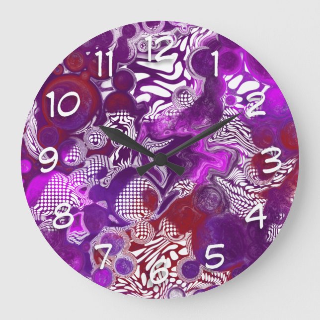 Purple Red Abstract Modern Fluid Art Marble  Large Clock (Front)