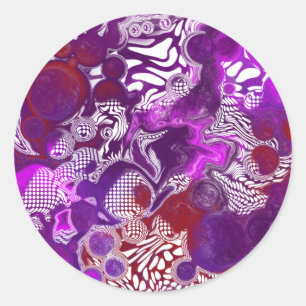 Purple Red Abstract Modern Marble Fluid Art   Classic Round Sticker